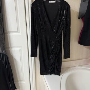 Zara Black Sequin Long Sleeve Dress